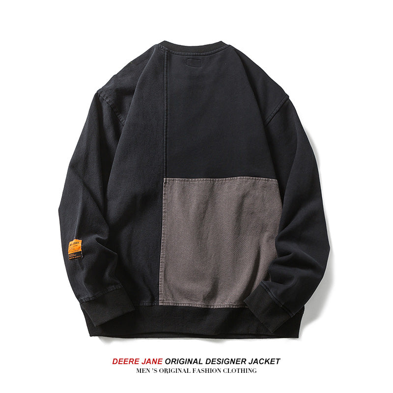 Men Pullover Hoodie Spring Patchwork Sweater Men's Loose Casual