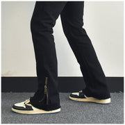 Men Jeans Zipper Slit Slightly Flared Casual Pants Loose Cargo Pants