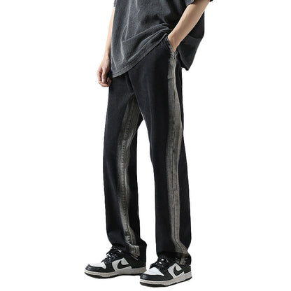 Men Jeans Straight Jeans Men's Autumn Loose Distressed Wide-Leg Pants