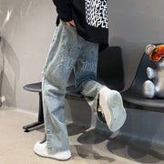 Men Jeans Embroidered Jeans Men's Spring/Summer Hip Hop Straight-Leg Pants