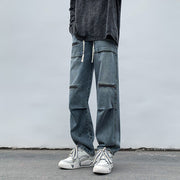 Men Jeans Cargo Jeans Spring and Autumn Zipper Wide Leg Trousers