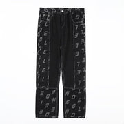 Men Jeans Retro Patchwork Jacquard Jeans Casual Pants