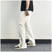 Men Jeans Zipper Slit Slightly Flared Casual Pants Loose Cargo Pants