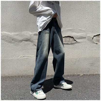 Men Jeans Retro Loose Straight-Leg Wide-Leg Pants
