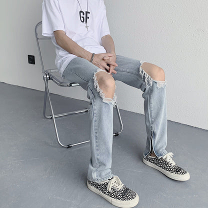 Men Jeans Ripped Jeans Men's Summer Loose Straight Wide Leg Pants