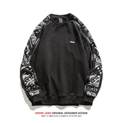 Men Pullover Hoodie Spring Patchwork round Neck Spring and Autumn Japanese Style Loose Top