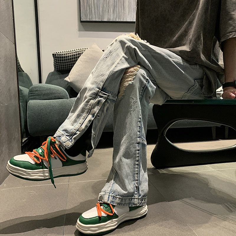 Men Jeans Ripped Jeans Men's Summer Bell-Bottom Pants