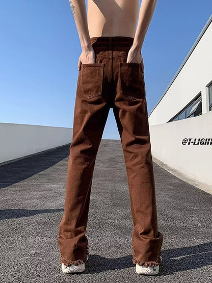 Men Jeans Clean Fit Brown Jeans Men's Slim Straight Skinny Overalls