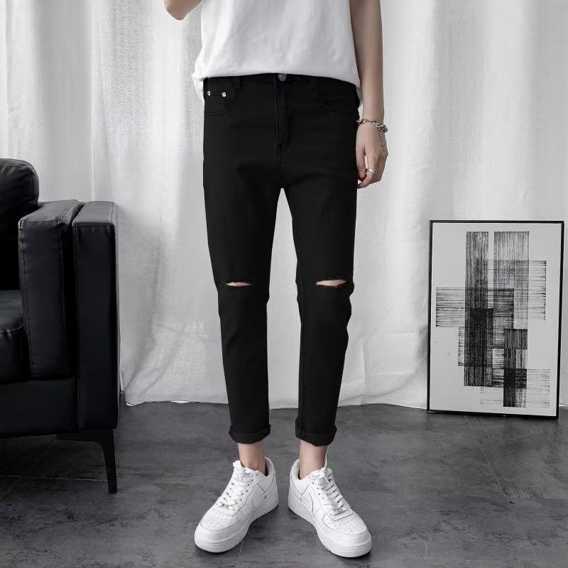 Men Jeans Summer Thin Black Ripped Jeans