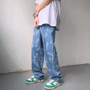 Men Jeans Summer Loose Printed Trousers Casual Wide Leg Pants