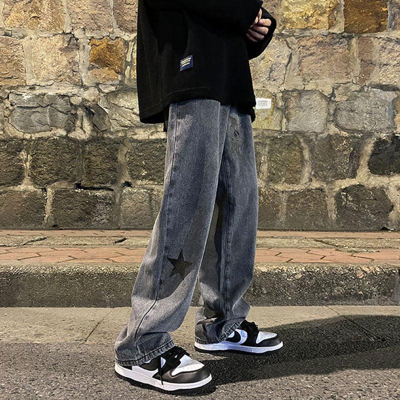 Men Jeans Printed Jeans Men's Loose Spring and Autumn Wide Leg Trousers