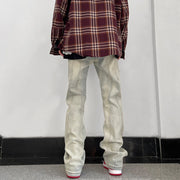 Men Jeans Loose Straight Hiphop Draping Rivet Overalls