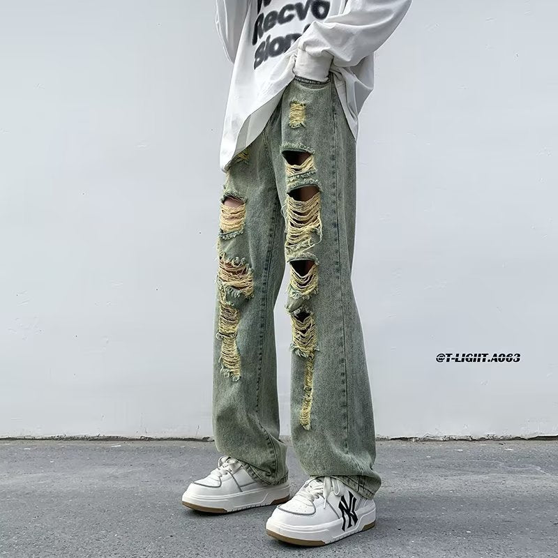 Men Jeans Washed Jeans Summer plus Size Ripped Trousers