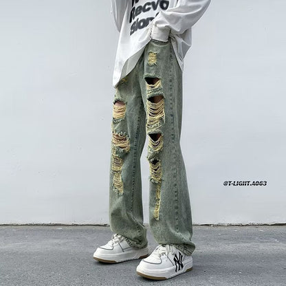 Men Jeans Washed Jeans Summer plus Size Ripped Trousers