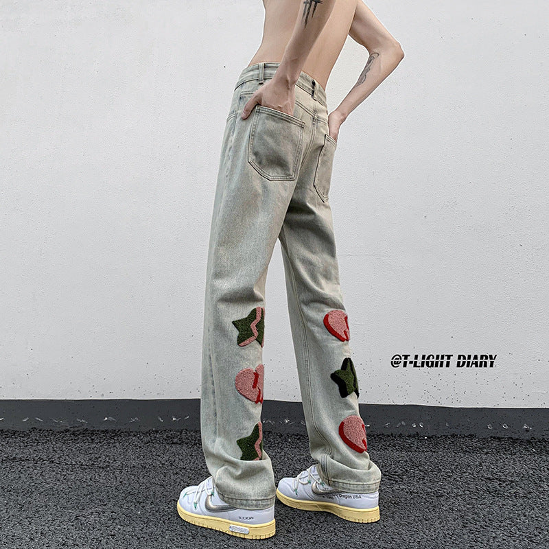 Men Jeans Spring and Autumn Slim-Fit Pants Straight Casual Trousers
