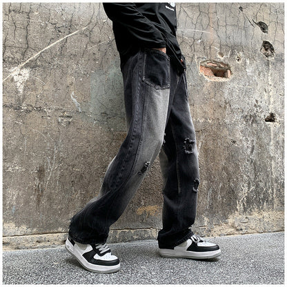 Men Jeans Ripped Jeans Men's Autumn Retro Loose Straight Trousers
