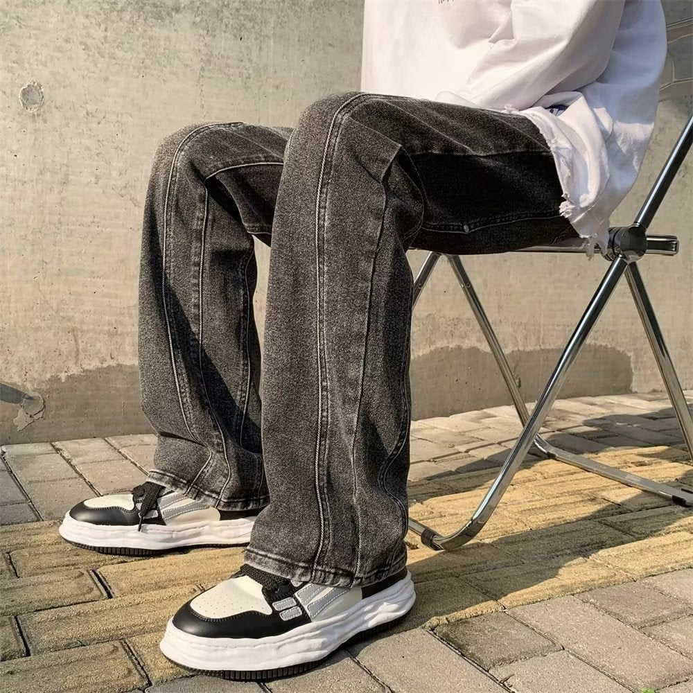 Men Jeans Washed-out Vintage Jeans Men's Slim Fit Skinny Straight Cargo Pants