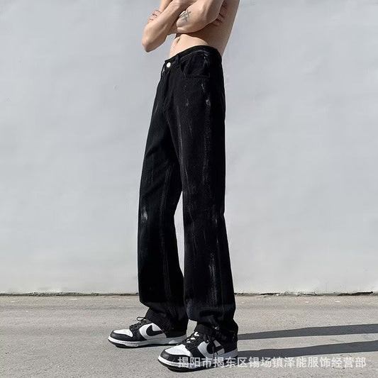 Men Jeans Inkjet Jeans Summer Slim-Fitting Straight Pants