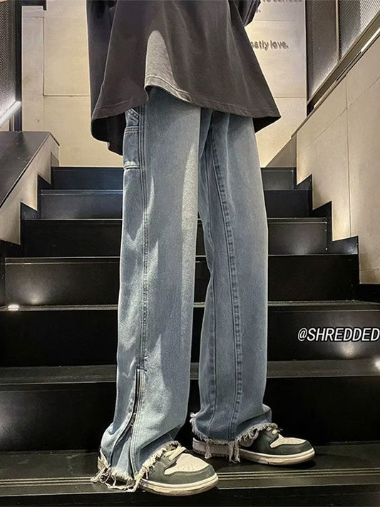 Men Jeans Fall Retro Straight-Leg Pants Bootcut Trousers