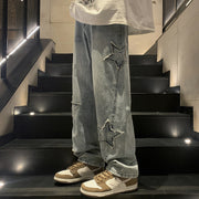 Men Jeans Straight-Leg Denim Trousers Autumn and Winter Loose