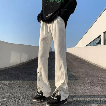 Men Jeans Slim Fit Bootcut Trousers Slit Pants