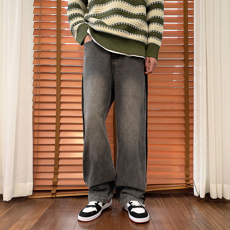 Men Jeans Vintage Jeans Men Autumn and Winter Loose Wide-Leg Straight Trousers