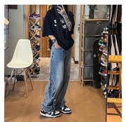 Men Jeans Vintage Jeans Spring and Autumn Distressed Baggy Straight Trousers
