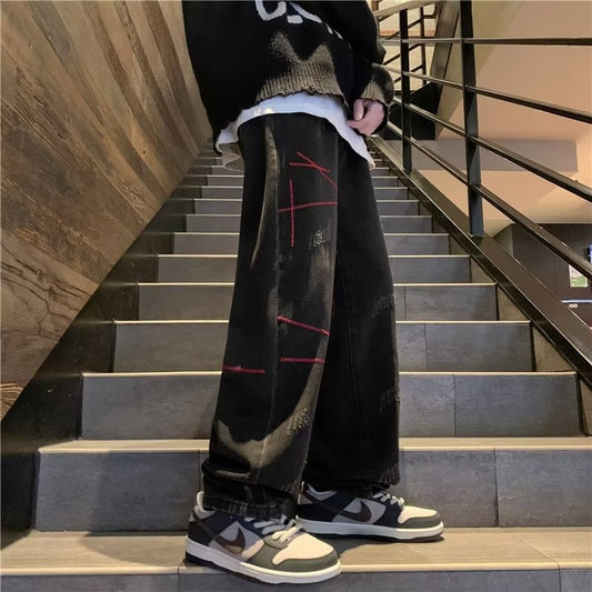 Men Jeans Retro Straight Loose Casual Trousers