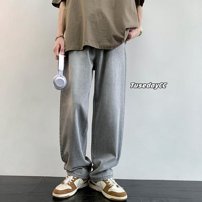 Men Jeans Retro Washed Straight Jeans Men's Autumn Loose