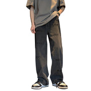 Men Jeans Straight Jeans Men's Spring and Summer Letters Embroidered Wide-Leg Pants