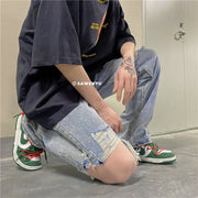 Men Jeans Ripped Jeans Washed Loose Wide Leg