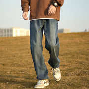 Men Jeans Retro Washed Straight Jeans Spring Loose Wide Leg Casual Pants for Boys