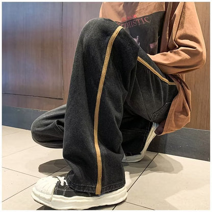 Men Jeans Retro Washed Jeans Men's Spring and Autumn Loose Wide-Leg Straight Trousers