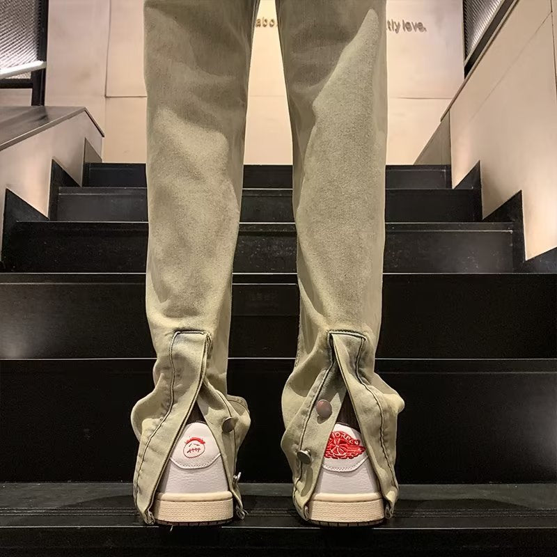 Men Jeans Fork Jeans Men Spring Retro Washed Straight-Leg Pants