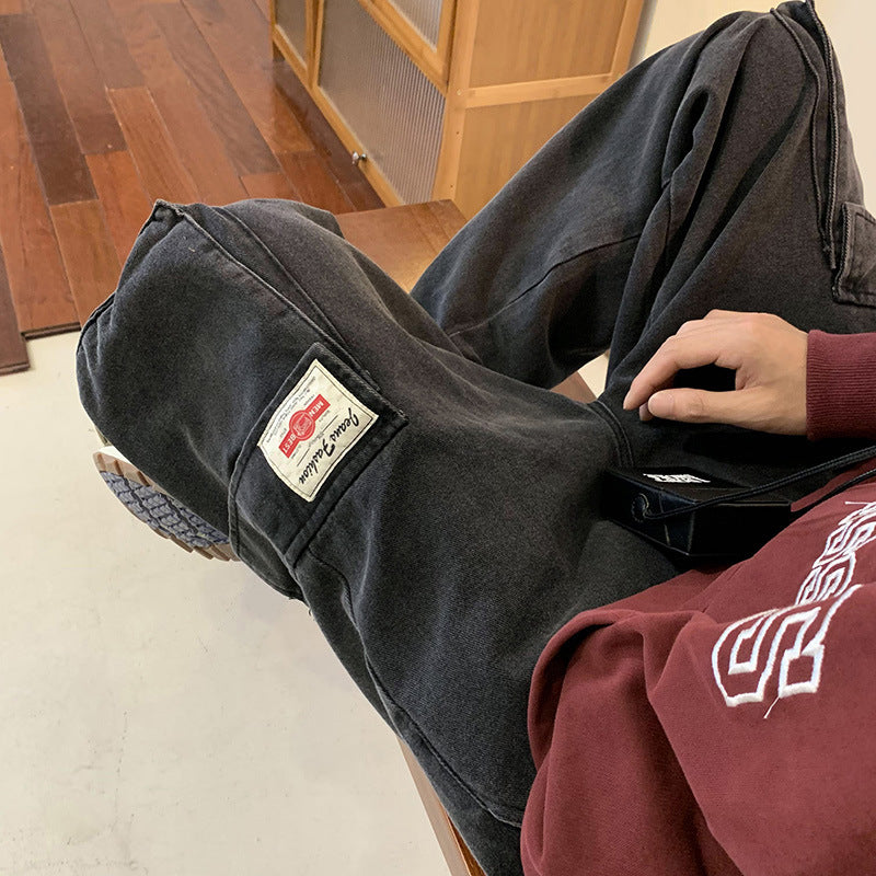 Men Jeans Black Working Wear Jeans Men's Autumn Wide-Leg Straight Pants