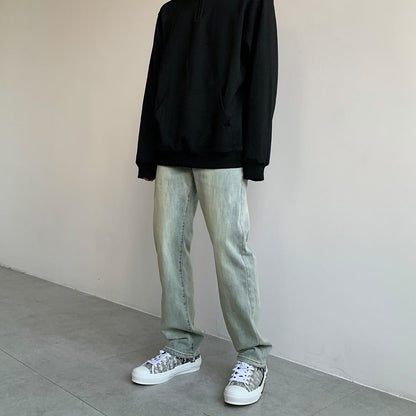 Men Jeans Washed Distressed Casual Pants Men Straight-Leg Trousers