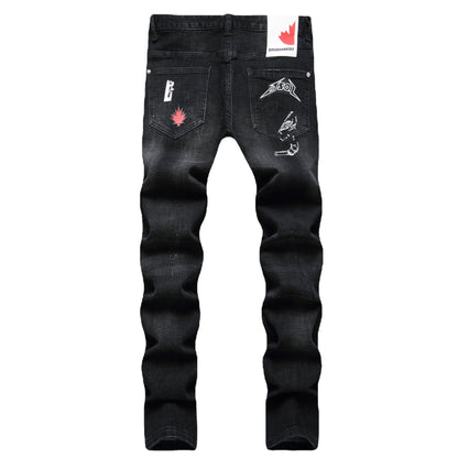 DSQ2 Jeans Rhinestone Decorated Ripped Stretch Jeans