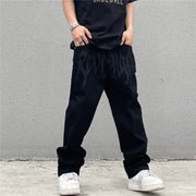 Men Jeans Black Jeans Men's and Women's Vintage Embroidered Straight Loose Jeans
