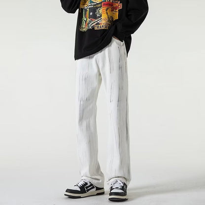 Men Jeans Tie-Dyed Jeans Men's Spring and Autumn Black Straight Pants