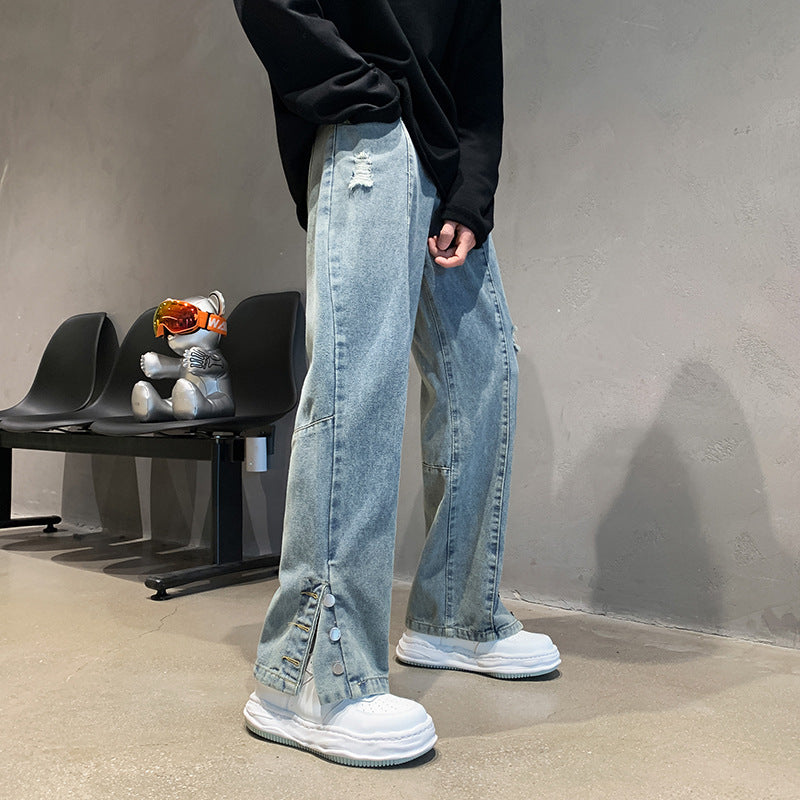 Men Jeans Embroidered Jeans Men's Spring/Summer Hip Hop Straight-Leg Pants