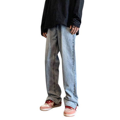 Men Jeans Baggy Straight Trousers Spring Split Baggy Pants