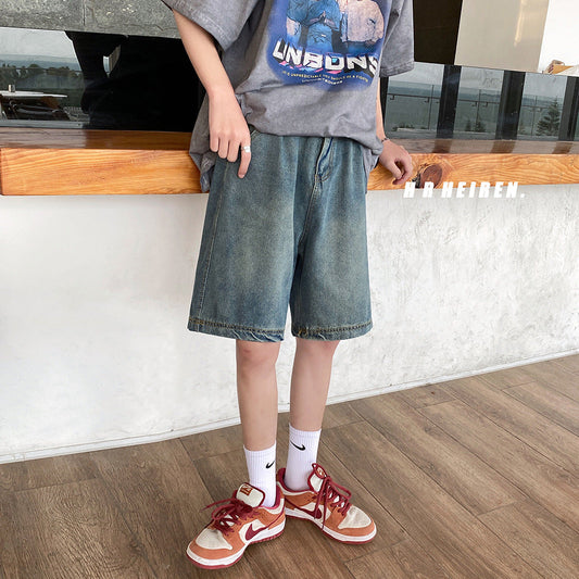 Men Jeans Vintage Denim Shorts Loose Casual Shorts