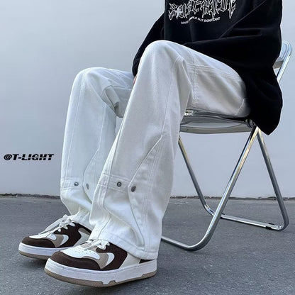 Men Jeans Spring Retro Straight-Leg Pants Loose plus Size Wide Leg Casual Trousers