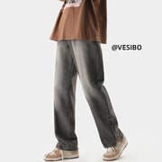 Men Jeans Retro Distressed Straight-Leg Pants Autumn Loose Casual Pants