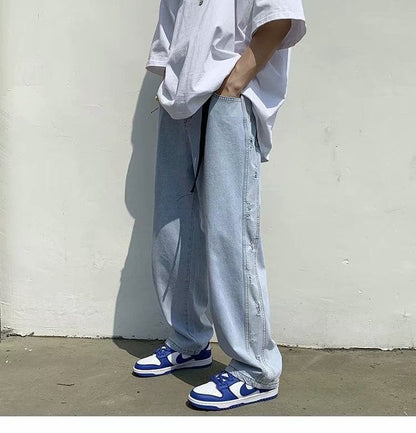 Men Jeans Ripped Jeans Summer Baggy Straight Trousers Wide Leg Trousers