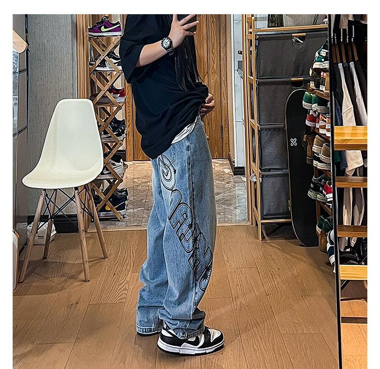 Men Jeans Vintage Jeans Spring and Autumn Distressed Baggy Straight Trousers