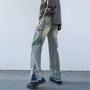 Men Jeans Oversize Zipper Jeans Summer Slim-Fit Micro Flared Pants