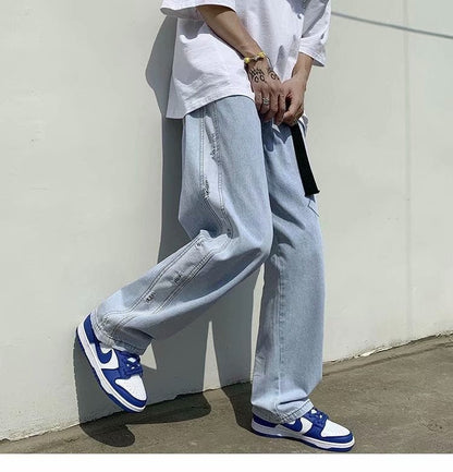 Men Jeans Ripped Jeans Summer Baggy Straight Trousers Wide Leg Trousers