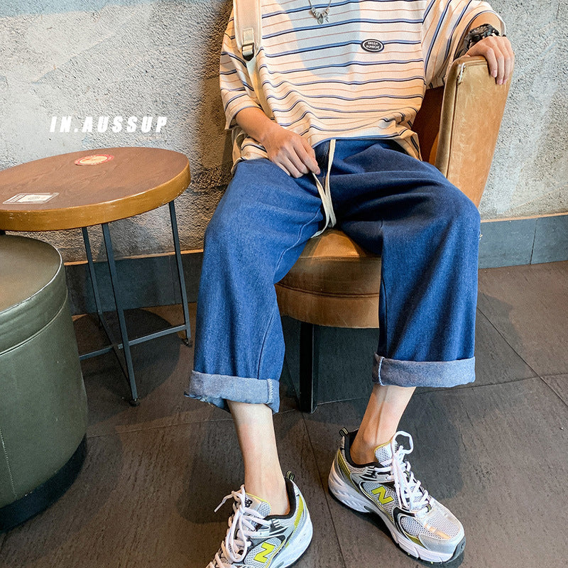 Men Jeans Straight Jeans Men's Loose Summer Pants
