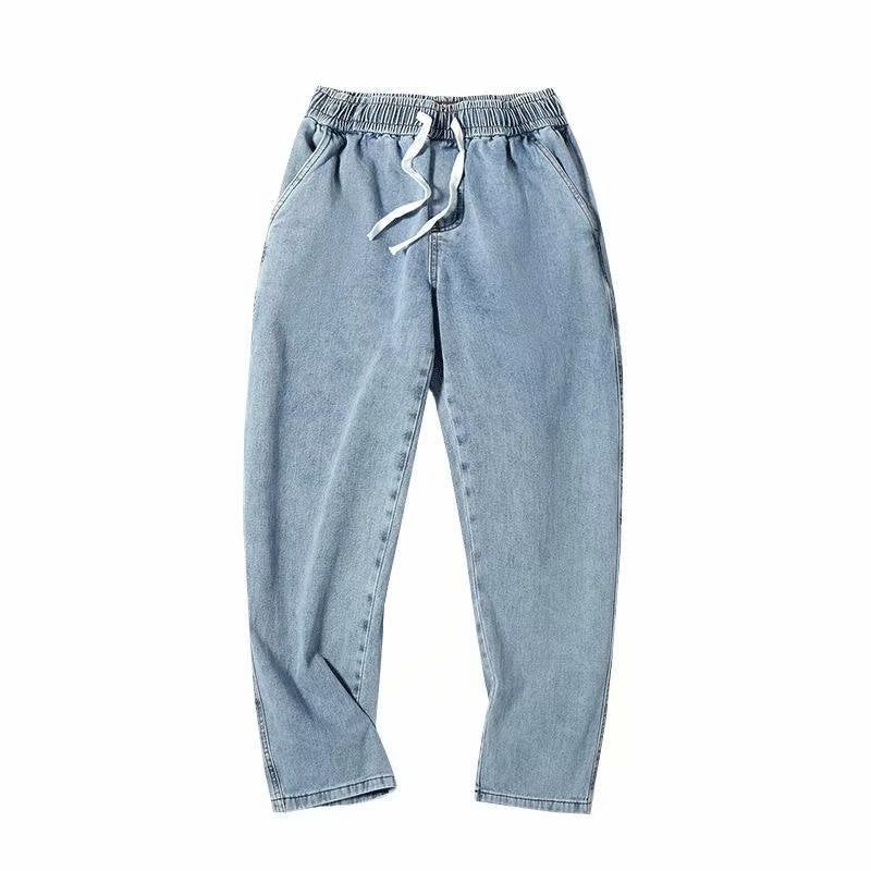 Men Jeans Vintage Light Elastic Waist Jeans Straight Loose Pants